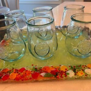 Set of Four Green SAN MIGUEL Authentic Recycled Glass Stemless 5” Wine Glasses